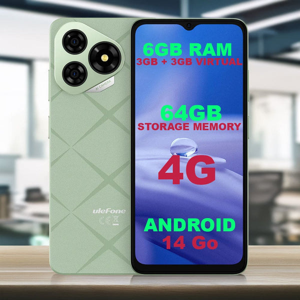 Ulefone Note 19 4G Phone 3GB RAM ( + 3GB virtual RAM) + 64GB Storage 6.56’’ Display 5000mAh Battery - Green - Ulefone