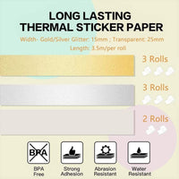 [8 PACK] Phomemo 25/15mm Reusable Non-Dry Thermal Transparent/Glitter Label Paper Roll 3.5m - Gaming Phomemo