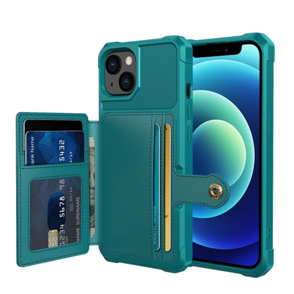 Apple iPhone 13 Mini TPU Raised Bezel Wallet Card Holder/Stand Cover Dome Clasp - Cyan - Noco