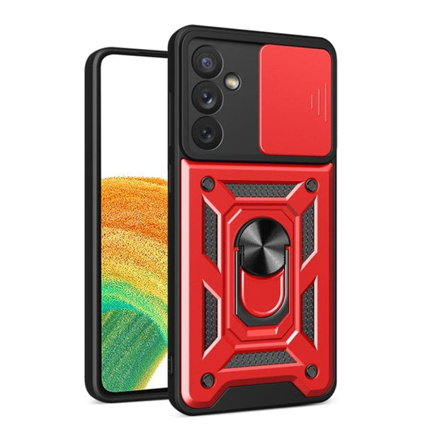 Samsung Galaxy A34 Armor Rugged Sliding Camera Cover with Metal Ring/Stand - Red - Cover Noco