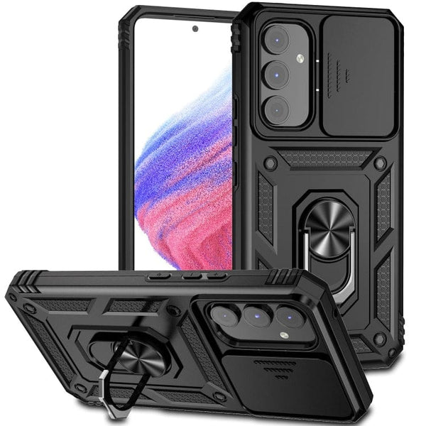 Samsung Galaxy A54 Armor Rugged Sliding Camera Cover with Metal Ring/Stand - Black - Cover Noco