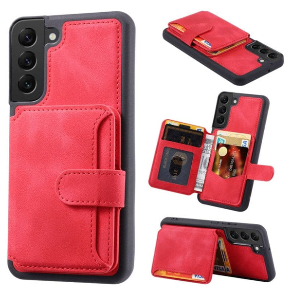 Samsung Galaxy S21 Deluxe RFID Shielded Rear 5 Card Wallet Cover - Red - Cover Noco
