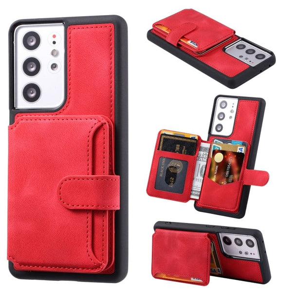 Samsung Galaxy S21 Ultra Deluxe RFID Shielded Rear 5 Card Wallet Cover - Red - Cover Noco