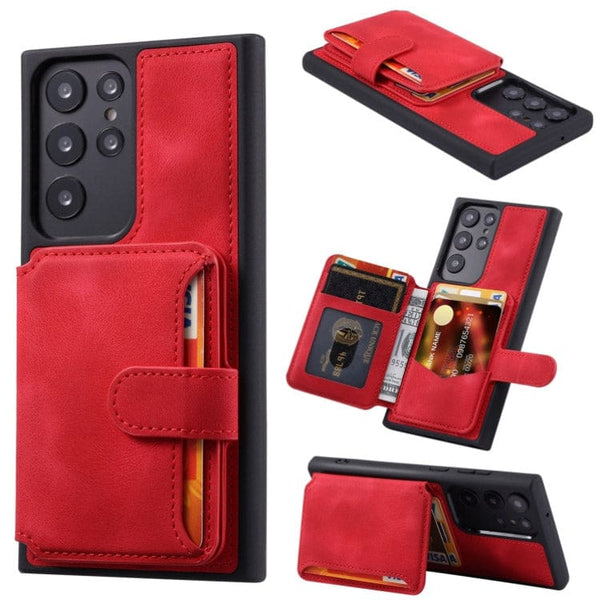 Samsung Galaxy S23 Ultra Deluxe RFID Shielded Rear 5 Card Wallet Cover - Red - Cover Noco