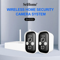 SriHome SH033 Home Security Set with 2 Rechargeable Wi-Fi 3MP Security Cameras and Base Station App Control Motion Sensor - security ESCam