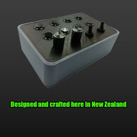 RCNZ All Black Sim Racing LED Button Box Controller 8x Metal Momentary LED Buttons 2x Rotary Encoders 2x Toggle Switches - RaceCraftsNZ