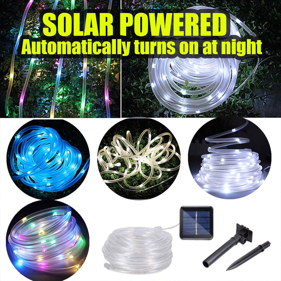 Solar Powered 5 Metre LED Rope Light Flexible Water Resistant Noco.co ...