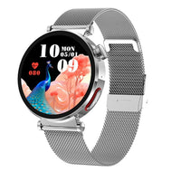 ET490 Womens Smart Watch ECG Fitness Tracker 1.27in Display Sports Modes Music Control Alarms Notifications - Silver Metal Strap - Noco