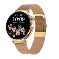 ET490 Womens Smart Watch ECG Fitness Tracker 1.27in Display Sports Modes Music Control Alarms Notifications - Gold Metal Strap - Noco