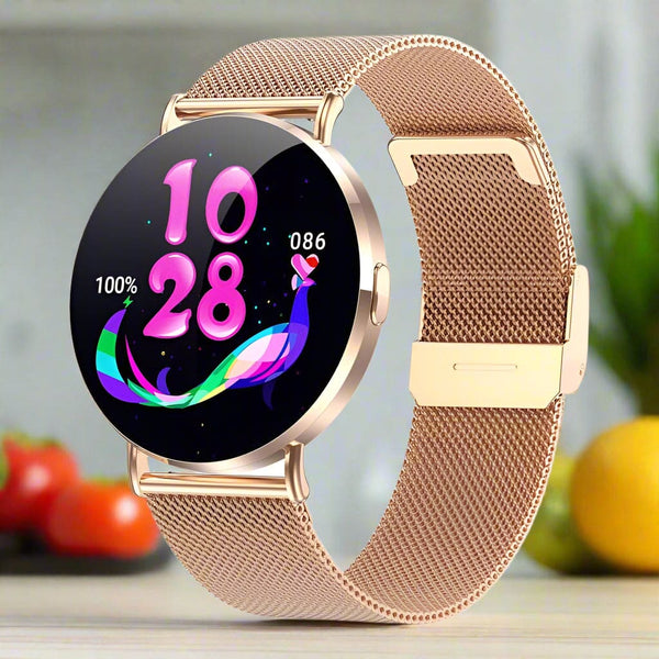 KM88 Womens Smart Watch 1.32’’ AMOLED Display AOD Wireless Calls - Gold - Noco