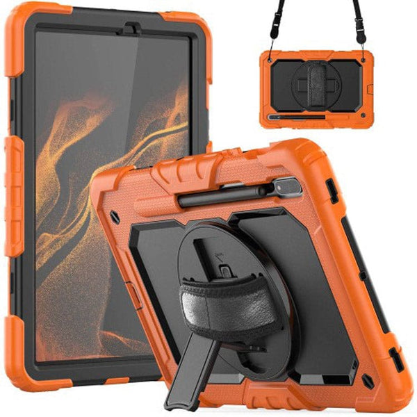 Samsung Galaxy Tab S8 Heavy Duty Cover with Screen Protector Built-In Rotating Stand,Hand Grip - Orange - Cover Noco