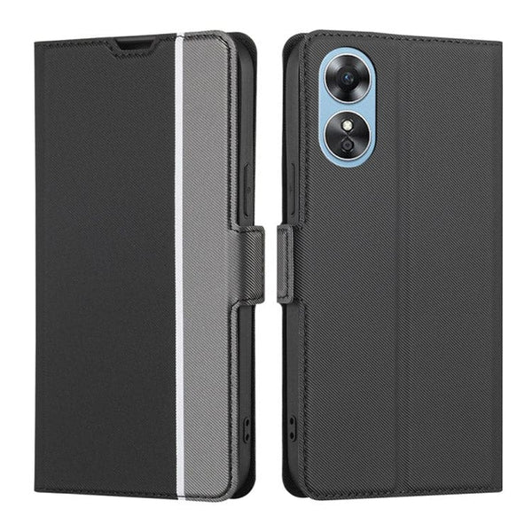 Oppo A17 Twill Pattern Flip Phone Cover and Wallet - Black - Cover Noco