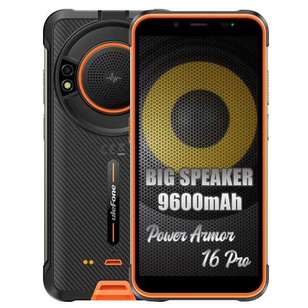 Ulefone Power Armor 16 Pro Rugged Phone 122dB Loud Speaker 4GB+64GB 9600mA Battery 5.93 Display Android 12 - Orange - rugged Ulefone