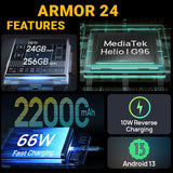 Ulefone Armor 24 22000mAh Battery 12GB+256GB 6W Camping Light Night Vision - rugged Ulefone