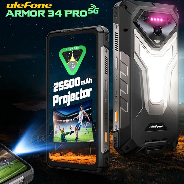 Ulefone Armor 34 Pro 5G Rugged Projector Phone 6.95’’ Display 25500mAh Battery 16GB + 512GB - Ulefone