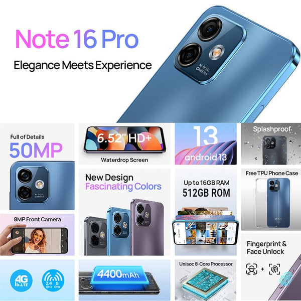 Ulefone Note 16Pro 16GB+256GB Unlocked Phones 50MP Android 13 Smartphone  6.52