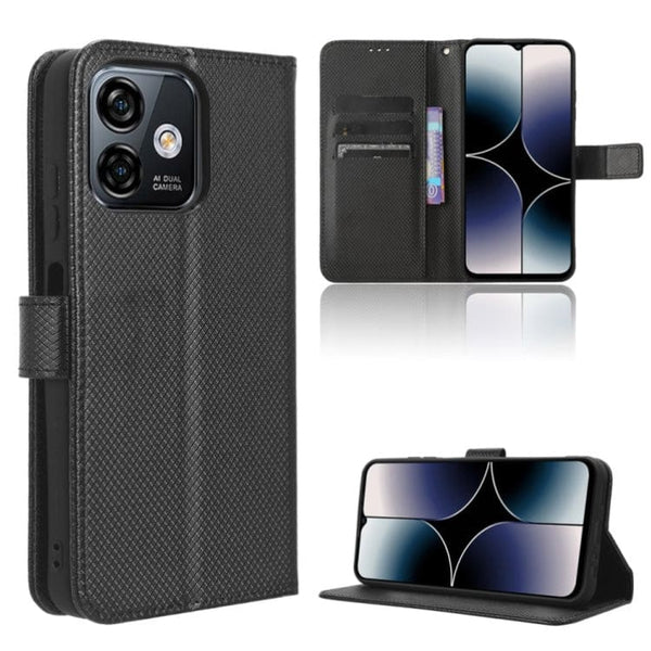 Ulefone Note 16 Pro Flip Front Phone Cover Card Slots Diamond Texture - Black - Cover Noco