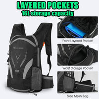 WB 16L Lightweight Backpack with 2L Hydration Bladder Helmet Mesh - Black - Outdoors West Biking