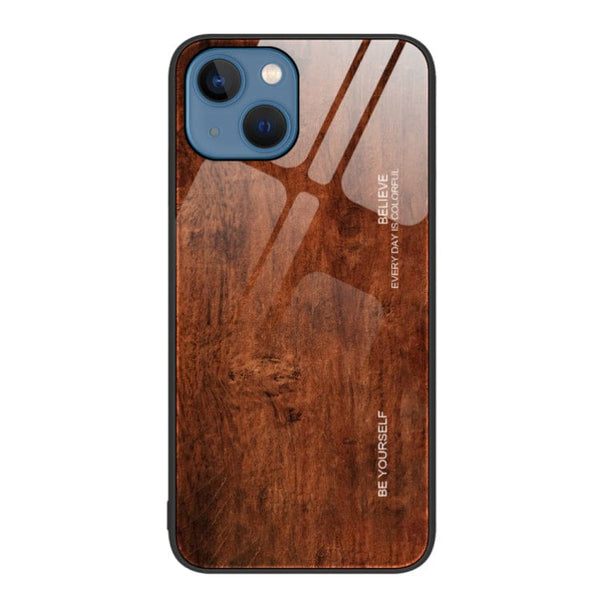 Apple iPhone 13 / 14 Woodgrain Tempered Glass Protective Cover - Medium Brown - Cover Noco