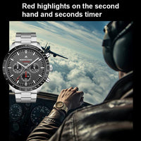 NORTH EDGE LONGWINGS Solar Charging Sports Watch | 50M Water-Resistant | Men’s Stainless Steel - North Edge