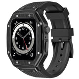 Apple Watch 9 / 8 / 7 (45mm) + 6 / 5 / 4 / SE / SE2 / SE3 (44mm) WE27 Watch Band and Aluminum Alloy Bumper Case - Black - RedPepper