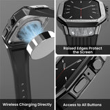 Apple Watch 9 / 8 / 7 (45mm) + 6 / 5 / 4 / SE / SE2 / SE3 (44mm) WE27 Watch Band and Aluminum Alloy Bumper Case - Black - RedPepper