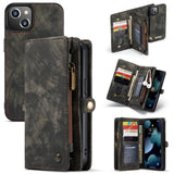 Apple iPhone 13 Mini CaseMe 008 2-In-1 10 Card Zip Wallet with Detachable Phone Cover Suede Leather - Black - Cover CaseMe