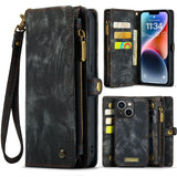 Apple iPhone 14 CaseMe 008 2-In-1 Wallet with Detachable Cover 8 Card Slots + Zip Pocket - Black - Cover CaseMe