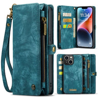 Apple iPhone 14 CaseMe 008 2-In-1 Wallet with Detachable Cover 8 Card Slots + Zip Pocket - Blue - Cover CaseMe