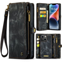 Apple iPhone 14 CaseMe 008 2-In-1 Wallet with Detachable Cover 8 Card Slots + Zip Pocket - Black - Cover CaseMe