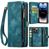 Apple iPhone 12/12 Pro CaseMe 008 Wallet with Detachable Cover 8 Card Slots Zip Pocket - Blue - CaseMe