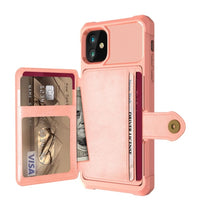 Shockproof TPU Raised Bezel Cover with Wallet Card Holder/Stand Dome Clasp for Apple iPhone 11 - Pink - Cover Noco