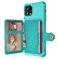 Shockproof TPU Raised Bezel Cover with Wallet Card Holder/Stand Dome Clasp for Apple iPhone 11 Pro - Cyan - Cover Noco