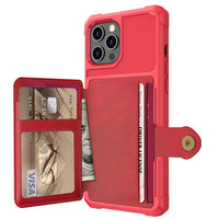 Shockproof TPU Raised Bezel Cover with Wallet Card Holder/Stand Dome Clasp for Apple iPhone 12 Pro Max - Red - Cover Noco