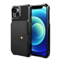 Shockproof TPU Raised Bezel Cover with Wallet Card Holder/Stand Dome Clasp for Apple iPhone 13 - Black - Cover Noco