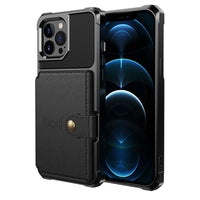 Shockproof TPU Raised Bezel Cover with Wallet Card Holder/Stand Dome Clasp for Apple iPhone 13 Pro Max - Black - Cover Noco