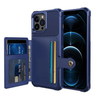 Shockproof TPU Raised Bezel Cover with Wallet Card Holder/Stand Dome Clasp for Apple iPhone 13 Pro Max - Blue - Cover Noco