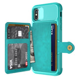 Shockproof TPU Raised Bezel Cover with Wallet Card Holder/Stand Dome Clasp for Apple iPhone X / XS - Cyan - Cover Noco