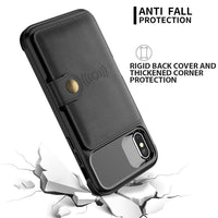 Shockproof TPU Raised Bezel Cover with Wallet Card Holder/Stand Dome Clasp for Apple iPhone X / XS - Black - Cover Noco