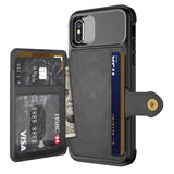 Shockproof TPU Raised Bezel Cover with Wallet Card Holder/Stand Dome Clasp for Apple iPhone X / XS - Black - Cover Noco