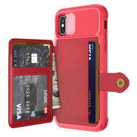 Shockproof TPU Raised Bezel Cover with Wallet Card Holder/Stand Dome Clasp for Apple iPhone X / XS - Red - Cover Noco