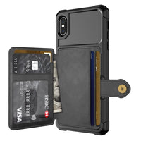 Shockproof TPU Raised Bezel Cover with Wallet Card Holder/Stand Dome Clasp for Apple iPhone XS Max - Black - Cover Noco