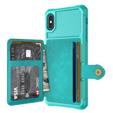 Shockproof TPU Raised Bezel Cover with Wallet Card Holder/Stand Dome Clasp for Apple iPhone XS Max - Cyan - Cover Noco