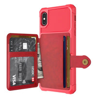 Shockproof TPU Raised Bezel Cover with Wallet Card Holder/Stand Dome Clasp for Apple iPhone XS Max - Red - Cover Noco
