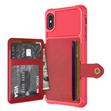 Shockproof TPU Raised Bezel Cover with Wallet Card Holder/Stand Dome Clasp for Apple iPhone XS Max - Red - Cover Noco