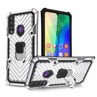 Huawei Y6P - Arrow Pattern Rugged Protective Cover with Metal Ring/Stand - Silver - Cover Noco