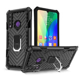 Huawei Y6P - Arrow Pattern Rugged Protective Cover with Metal Ring/Stand - Black - Cover Noco