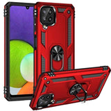 Armor Rugged Protective Case with Metal Ring/Stand for Samsung Galaxy A22 4G - Red - acc Noco