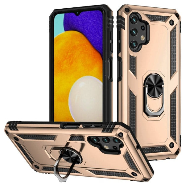 Armor Rugged Protective Cover with Metal Ring/Stand for Samsung Galaxy A13 4G - Gold - Cover Noco