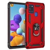 Armor Rugged Protective Case with Metal Ring/Stand for Samsung Galaxy A21S - Red - acc Noco